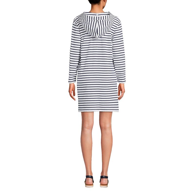 Lands' End Women's Cotton Jersey Long Sleeve Hooded Swim Cover-up Dress, 2 of 6