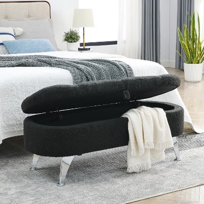 Storage Ottoman Bench with Metal Legs Safety Hinge Storage Chest Foot Rest Stool with Storage for Living Room Hallway Black