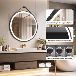 24/28/32in LED Black Frame Round Bathroom Mirror with Light Vanity Mirror Anti-Fog Dimmable,Wall Decor Mirror - 1 of 4