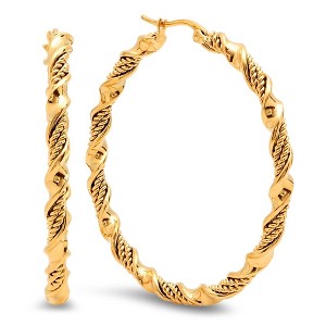 Steeltime Ladies 18k gold plated stainless steel twist hoop earrings with wire inlay - 1 of 4