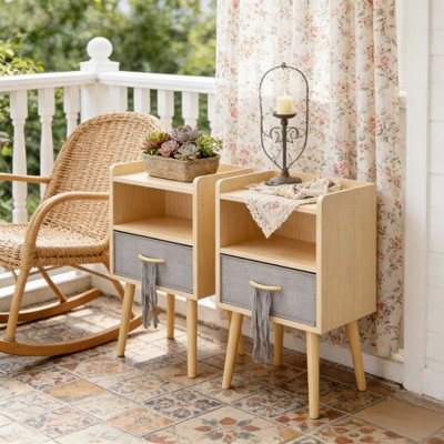 Tiramisubest Nightstand 1PC/2PCS Drawer 2 Tier Storage Wood Side Table Compact Bedside Table with Storage Kids Bedroom