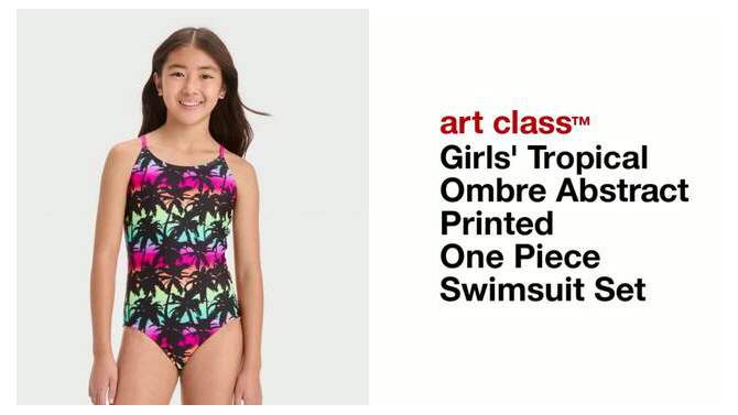 Girls&#39; Tropical Ombre Abstract Printed One Piece Swimsuit Set - art class&#8482;, 2 of 6, play video