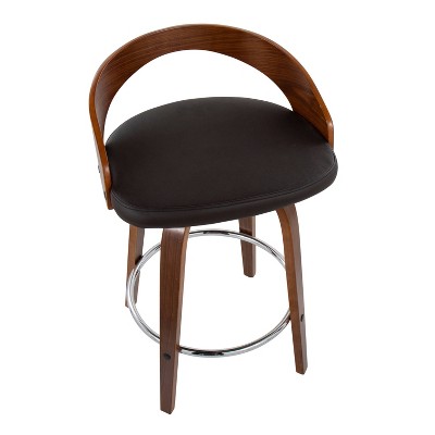 Mid-Century Modern Swivel Leather Counter Stool in Dark Brown