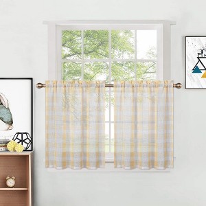 Whizmax Tier Curtains Farmhouse Plaid Check Light Filtering Sheer for Kitchen Window, Set of 2 - 1 of 4