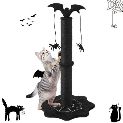 Heynemo 25" Halloween-Themed Cat Scratching Post, Sisal Cat Scratcher with Interactive Hanging Spider Toys, Monster Scratch Pole for Indoor Cats