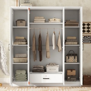YOOCOZZ Modern 4-Door Freestanding Wardrobe with One Lockable Drawer and 2 Full-Length Mirrors - 1 of 4