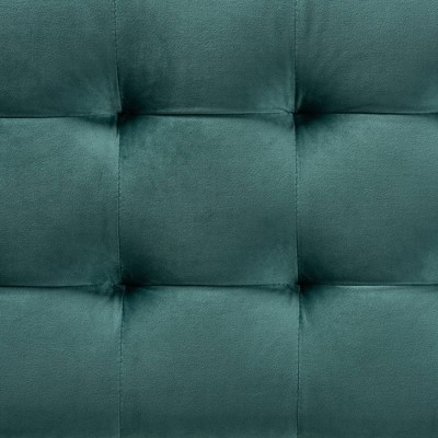 Teal Velvet Tufted Storage Ottoman Bench with Walnut Legs