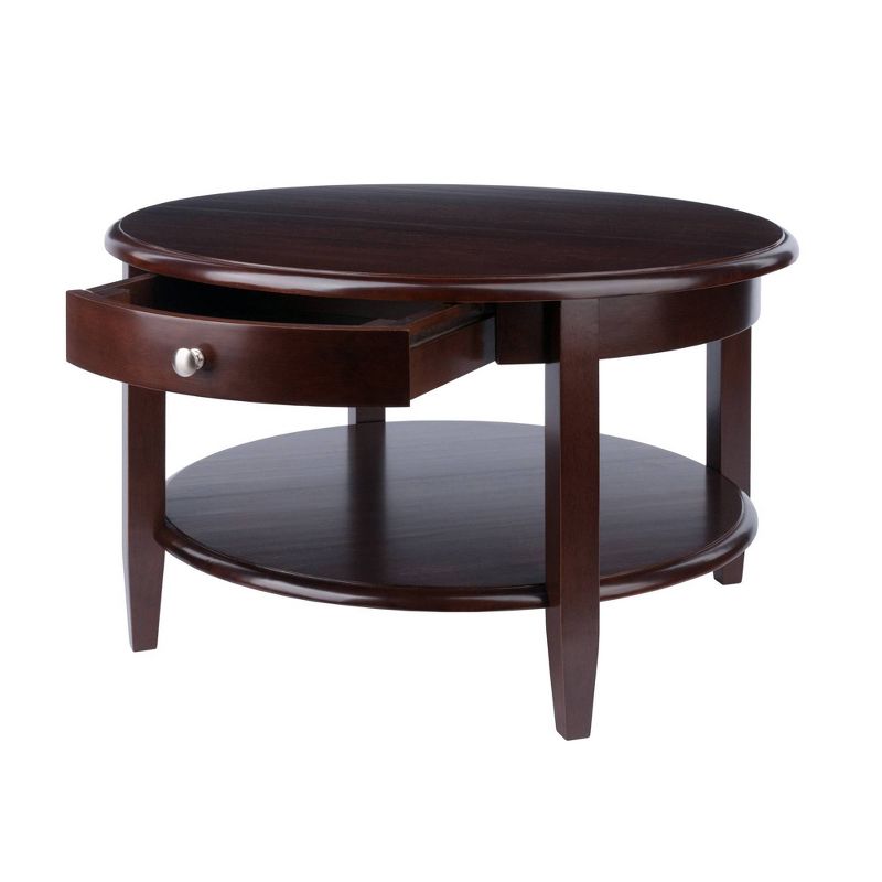 Concord Round Coffee Table with Drawer and Shelf - Antique Walnut - Winsome, 3 of 9