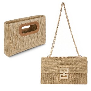 Woven Straw  Purse for Women, 2-Piece Set with Detachable Chain Strap for Parties, Wedding, Beach Vacation, Dressy Handbag for Cocktail, Dinner - 1 of 4