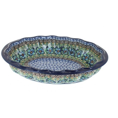 Blue Rose Polish Pottery Mardi Gras Scallop Baking Dish