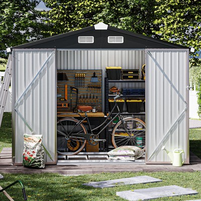 Aoxun 8.5 x 5.6 ft Outdoor Storage Shed with Base,  Metal Tool Storage Shed with Lockable Door