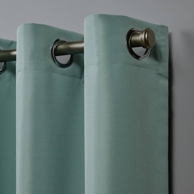 Spa Blue Polyester Light-Filtering Grommet Curtain Panels, Set of 2