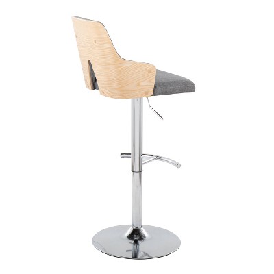 Stella Adjustable Swivel Barstools in Gray Fabric and Chrome, Set of 2