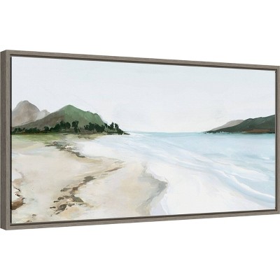 27" x 14" Coastal Beach Scene Framed Canvas Wall Art