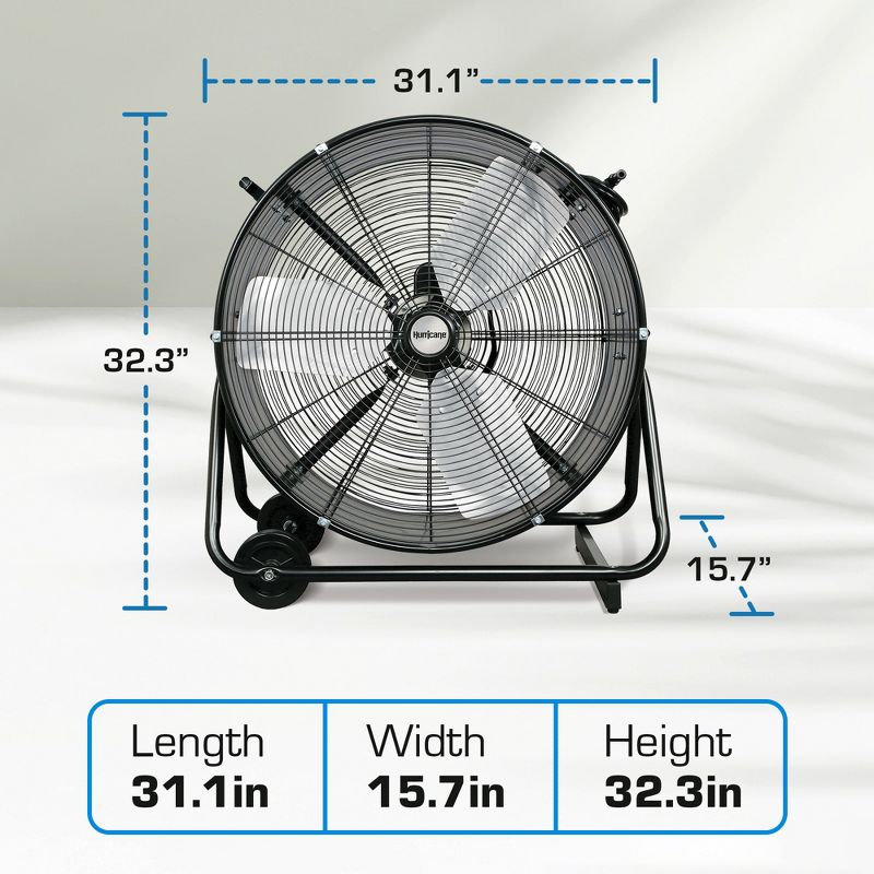 Hurricane Pro Series 24 Inch Heavy Duty Adjustable Portable Tilt Drum Fan with 3 Adjustable Speed Settings and Powder-Coated Finish, Black, 2 of 7