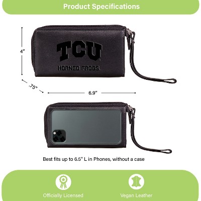 Evergreen NCAA TCU Horned Frogs Black Leather Women's Wristlet Wallet Officially Licensed with Gift Box