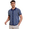 INSPIRE CHIC Men's Striped Knitted Summer Short Sleeves Button Down Jacquard Polo Shirts - 2 of 4