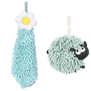 REGALWOVEN Flower and Sheep Shape Absorbent Fast Drying Chenille Hand Towels with Hanging Loop 6" x 15"/7" x 7" 2 Packs - 1 of 4