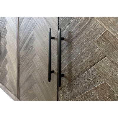 Gray 90" Six Door Herringbone TV Console with Iron Hardware