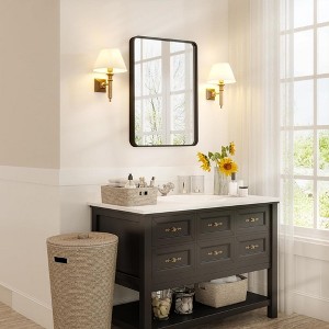 Whizmax Black Metal Framed Bathroom Mirror for Over Sink,  Vanity Rounded Rectangle Wall Mirror Wall Mounted Home Decor - 1 of 4