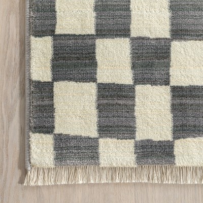 Dominique Gray Abstract Checkered Fringe Area Rug, 9' x 13'