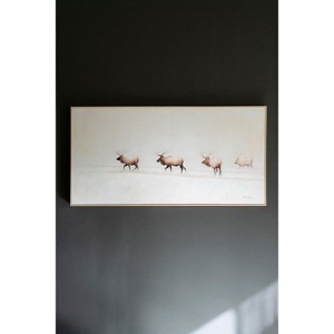 Wall Art – Framed Acrylic Elk Painting on Snowy Background by Kalalou - 1 of 3