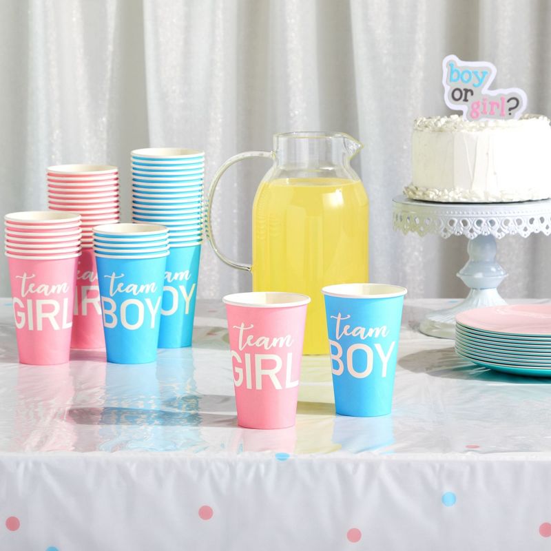 Blue Panda 50 Pack Paper Party Cups, Gender Reveal Party Supplies (12 oz, Pink and Blue), 3 of 9