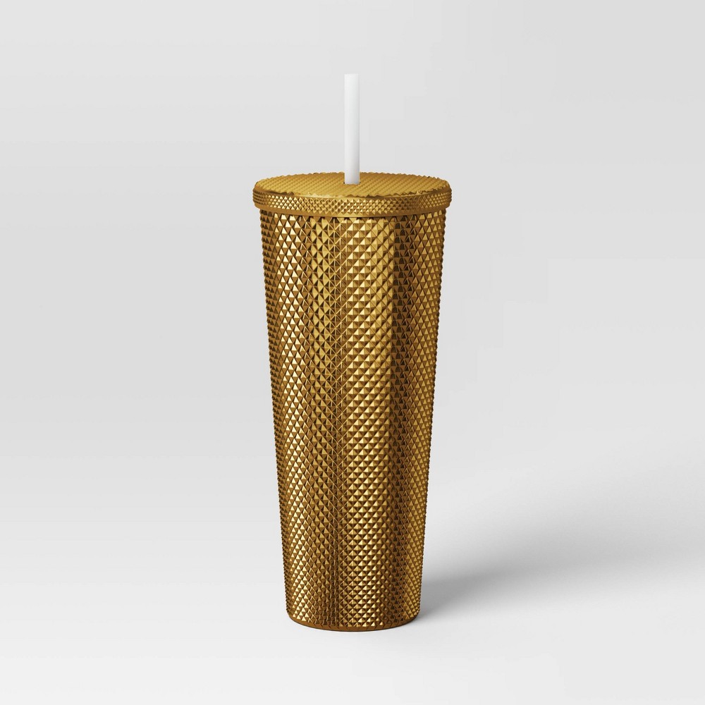 Photos - Glass 24oz Plastic Tumbler with Straw Iridescent Gold - Opalhouse™