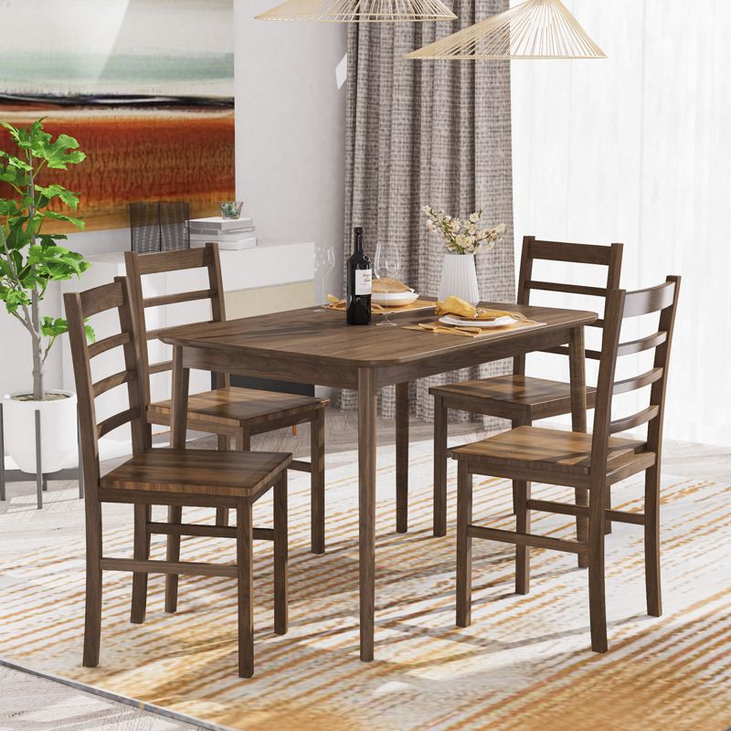 Costway Dining Chair Set of 4 Modern Kitchen Wood Chairs W/ Solid Rubber Wood Structure, 3 of 10