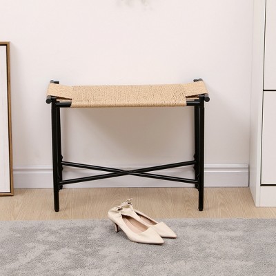 VYNXARIA Handwoven Paper Rope Foot Rest Stools: Stylish Ottomans for Entryway, Living Room, Bedroom & Office (Natural)
