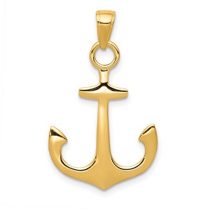 Black Bow Jewelry 14k Yellow Gold Unadorned Anchor Pendant, 19 x 30mm - 1 of 4