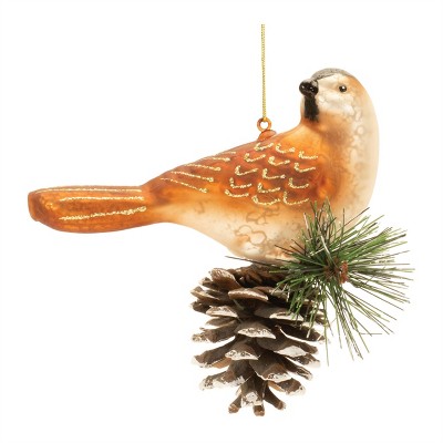 Glittered Glass Bird and Piencone Ornament (Set of 6)