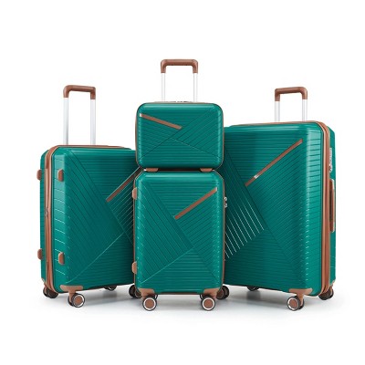 FURNIinspire Bag and Luggage Sets 4 Piece Expandable Lightweight Rolling Suitcase Set Stylish Travel Luggage with Wheels, Green, 12.6"*18.5"*29.5"