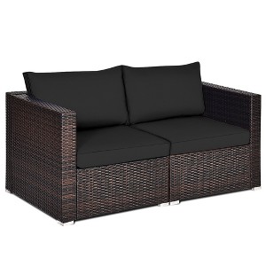 Tangkula 2PCS Rattan Corner Sofa Set Patio Outdoor Furniture Set w/ 4 Black Cushions - 1 of 4