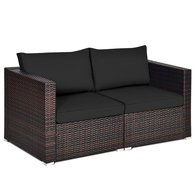 Tangkula 2PCS Rattan Corner Sofa Set Patio Outdoor Furniture Set w/ 4 Black Cushions, 1 of 11
