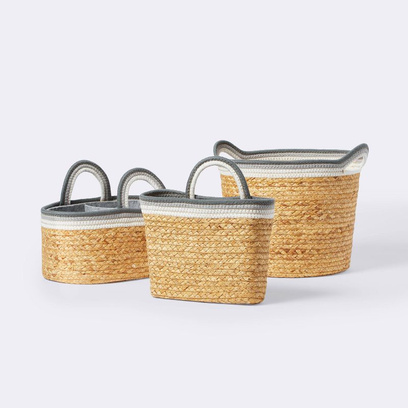 Braided Water Hyacinth Tapered Floor Basket with Coiled Rope Handles - Gray - Cloud Island&#8482;, 5 of 6