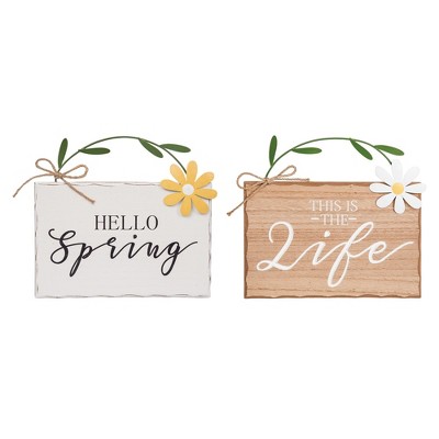 Transpac Wood Daisy Wall Decor Set of 2 Home Decorations Spring