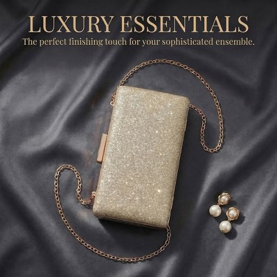 Сумки INSPIRE CHIC Clutch Purse for Women Elegant Evening Bag with 2 Removable Chains Gold 7.1*1.9*3.9 inches — фото 2