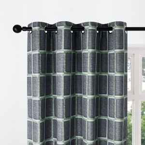 Deconovo 2 Panels Linen Look Full Blackout Curtains with Timor Print, 8 Grommets for Living Room - 1 of 4