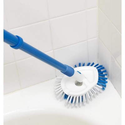 Blue and White Extendable Tub and Tile Brush with Antimicrobial Bristles