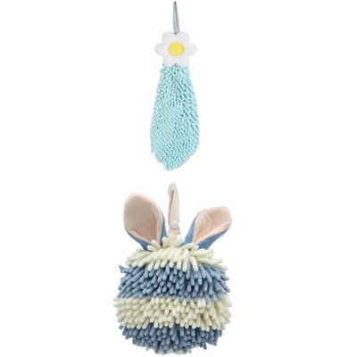 REGALWOVEN 2 Packs Soft Absorbent Flower and Rabbit Shape Decorative Chenille Hand Towel for Bathroom 6" x 15"/7" x 7"
