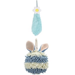 REGALWOVEN 2 Packs Soft Absorbent Flower and Rabbit Shape Decorative Chenille Hand Towel for Bathroom 6" x 15"/7" x 7" - 1 of 4