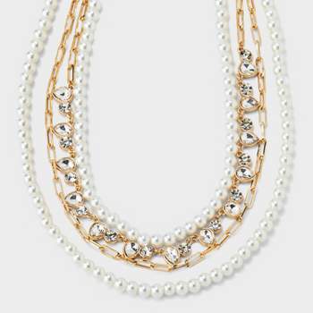 Pearl Stone Multi-Strand Necklace - A New Day™ Gold