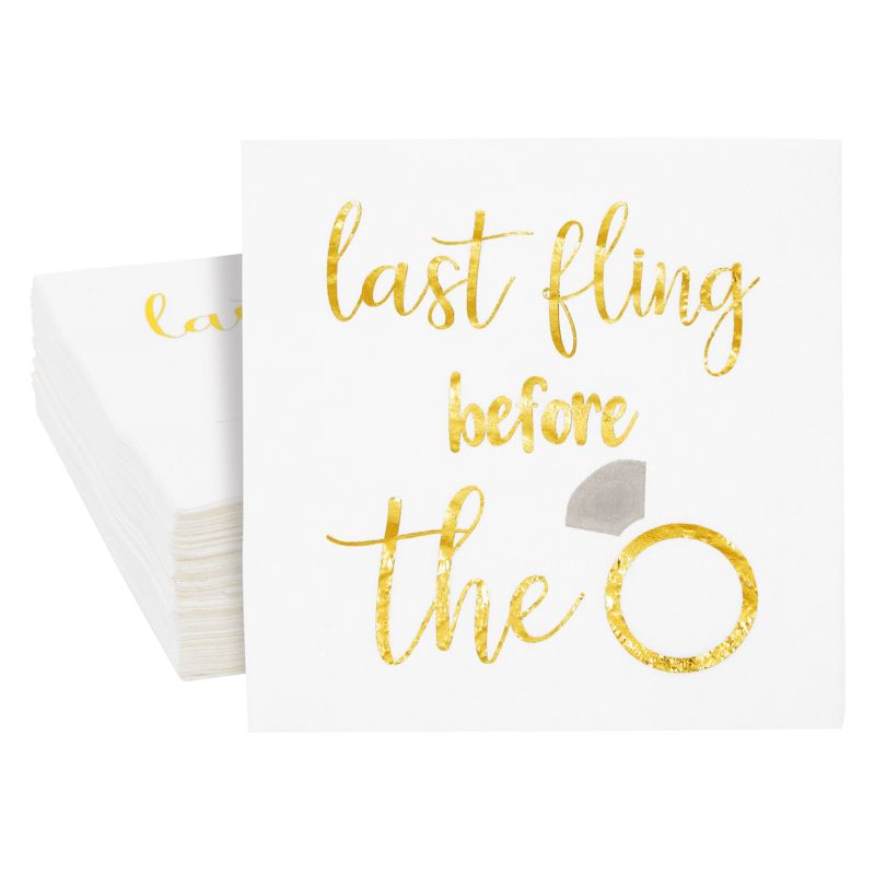 Blue Panda 50 Pack Last Fling Before the Ring Bachelorette Party Napkins, White, 5x5 in, 1 of 7