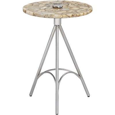 Coast to Coast Melly 17" Wide Agate and Chrome Round Accent Table