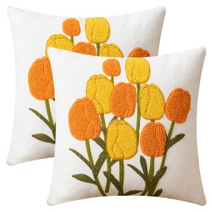 REGALWOVEN Floral Embroidered Decorative Throw Pillow Covers Farmhouse Flower Pattern Cushion Cases for Couch Living Room Decor 18 x 18 Inch 2 Pcs - 1 of 4