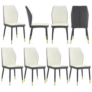 FONTOI 8PCS Dining Chairs with Patterned Backrest and Black Metal Legs for Dining Room, White and Gray, 18"*36.6"*17.5" - 1 of 4