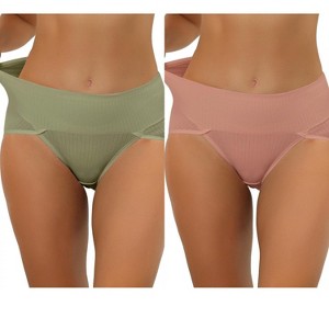 Allegra K Women's Hi-Cut Ribbed High Waist Tummy Control Available in Plus Size Briefs 2 Packs - 1 of 4