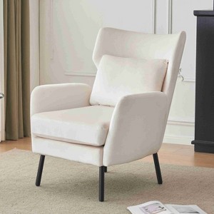 CAVINAS Velvet Accent Chair with Mid-Height Backrest,Upholstered Living Room Chairs with Metal Legs and Pillow,Reading Chairs for Living Room - 1 of 4