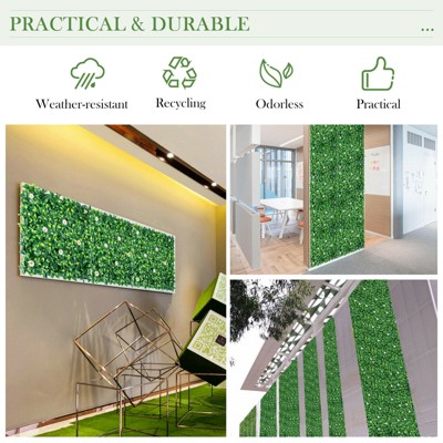 Green and White Plastic Daisy Hedge Privacy Fence Panels, 20x20 Inch, Set of 12